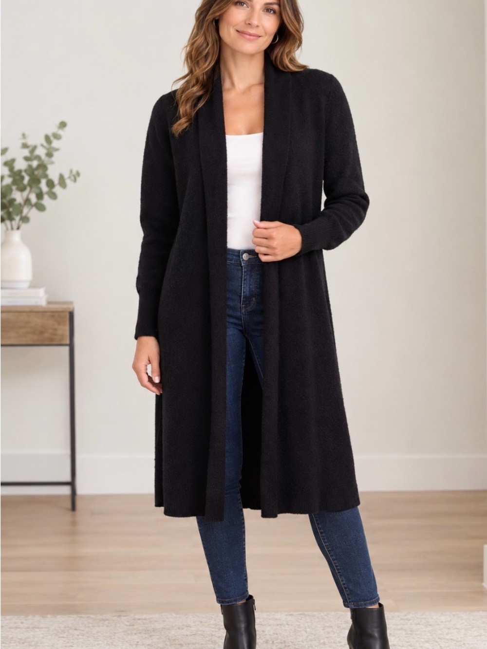 Quince 100% Mongolian Cashmere Longline Duster Cardigan Black Large Quiet Luxury